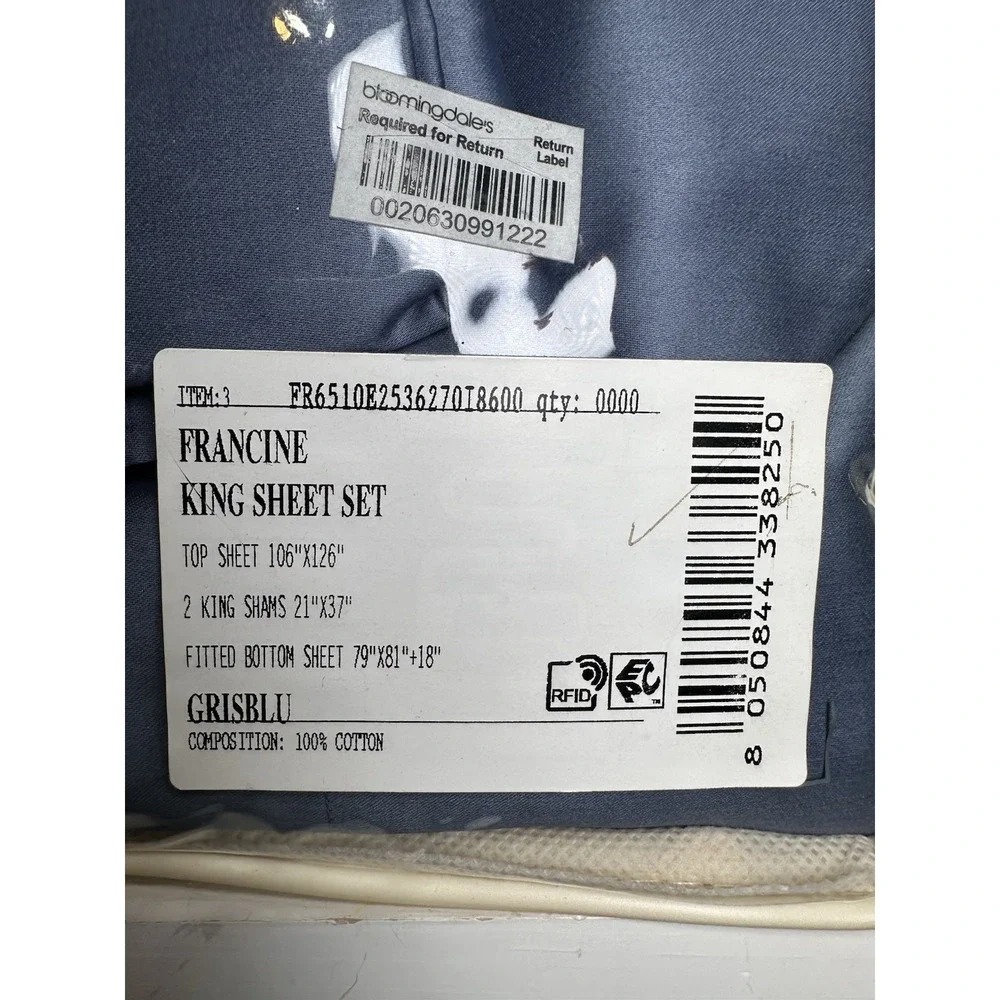 Frette Francine King Sheet Set Gris Blu 100% Cotton Italy 4 Pc New Luxury